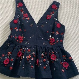 JCrew Embellished Peplum Linen Top